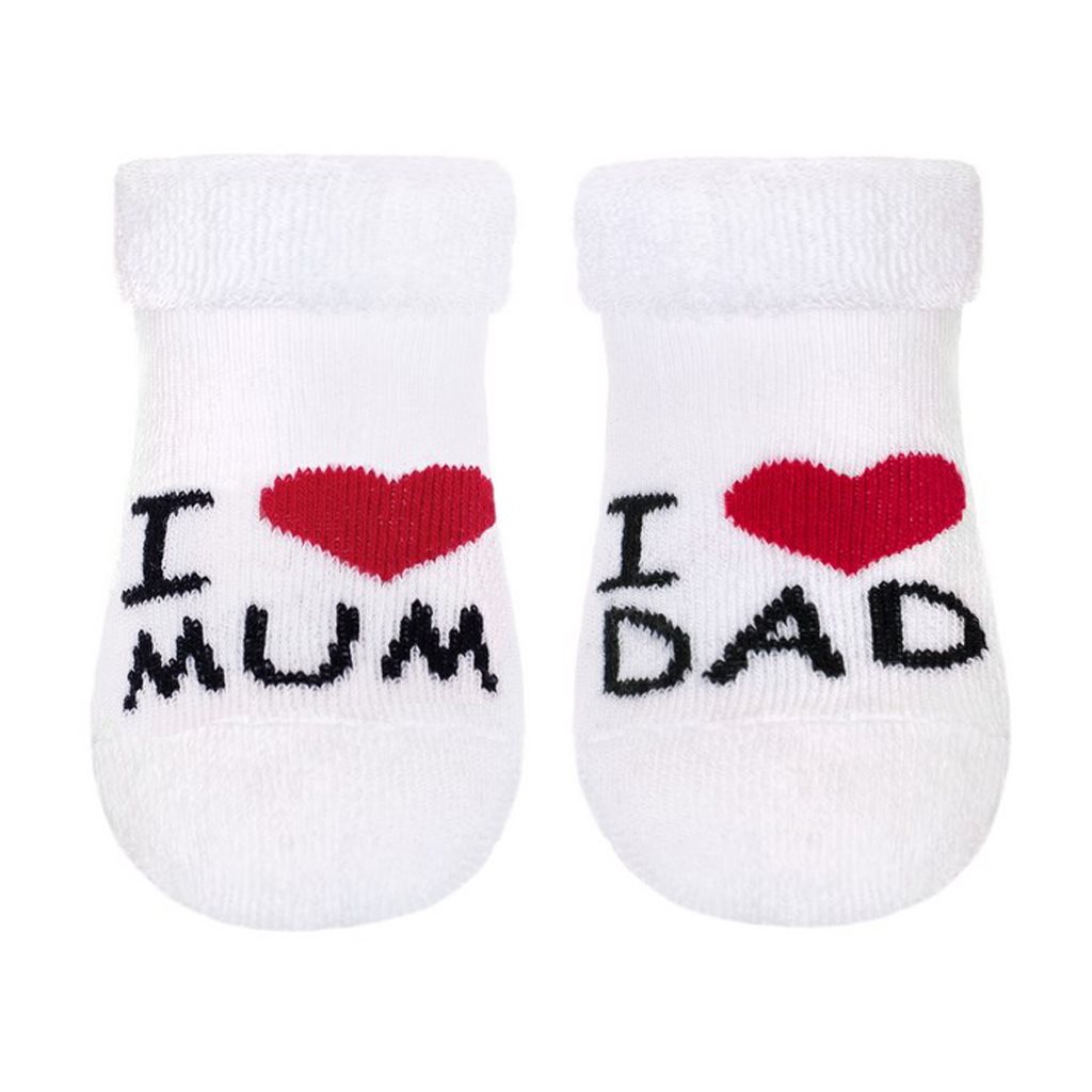 Levně Kojenecké froté ponožky New Baby bílé I Love Mum and Dad