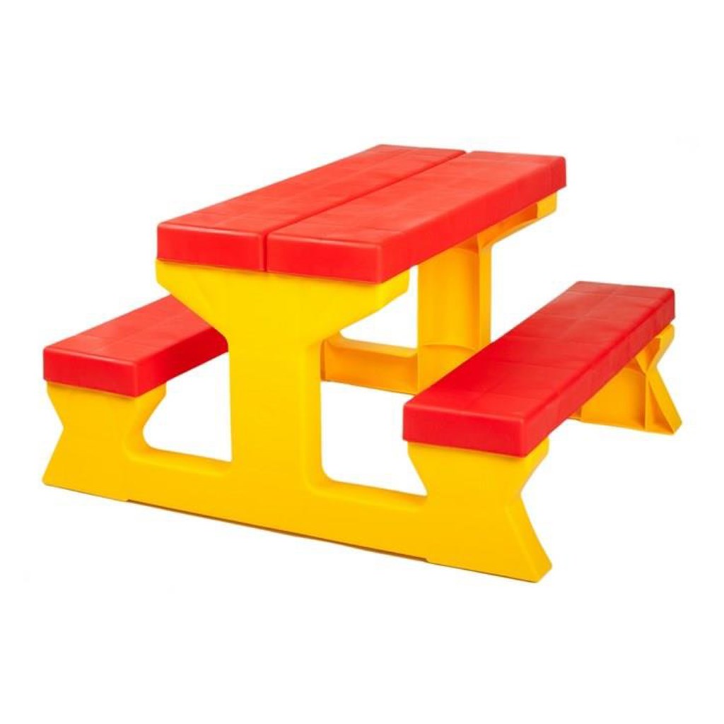 Levně Dětský zahradní nábytek - Stůl a lavičky červeno-žlutý