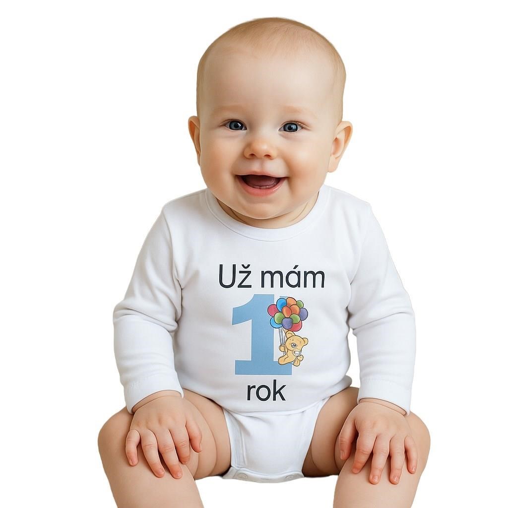 Body s potiskem New Baby Už mám 1 rok modré, vel. 86 (12-18m)