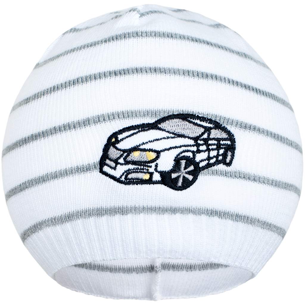 Jarní čepička New Baby s autíčkem bílo-tmavě šedá, vel. 86/92