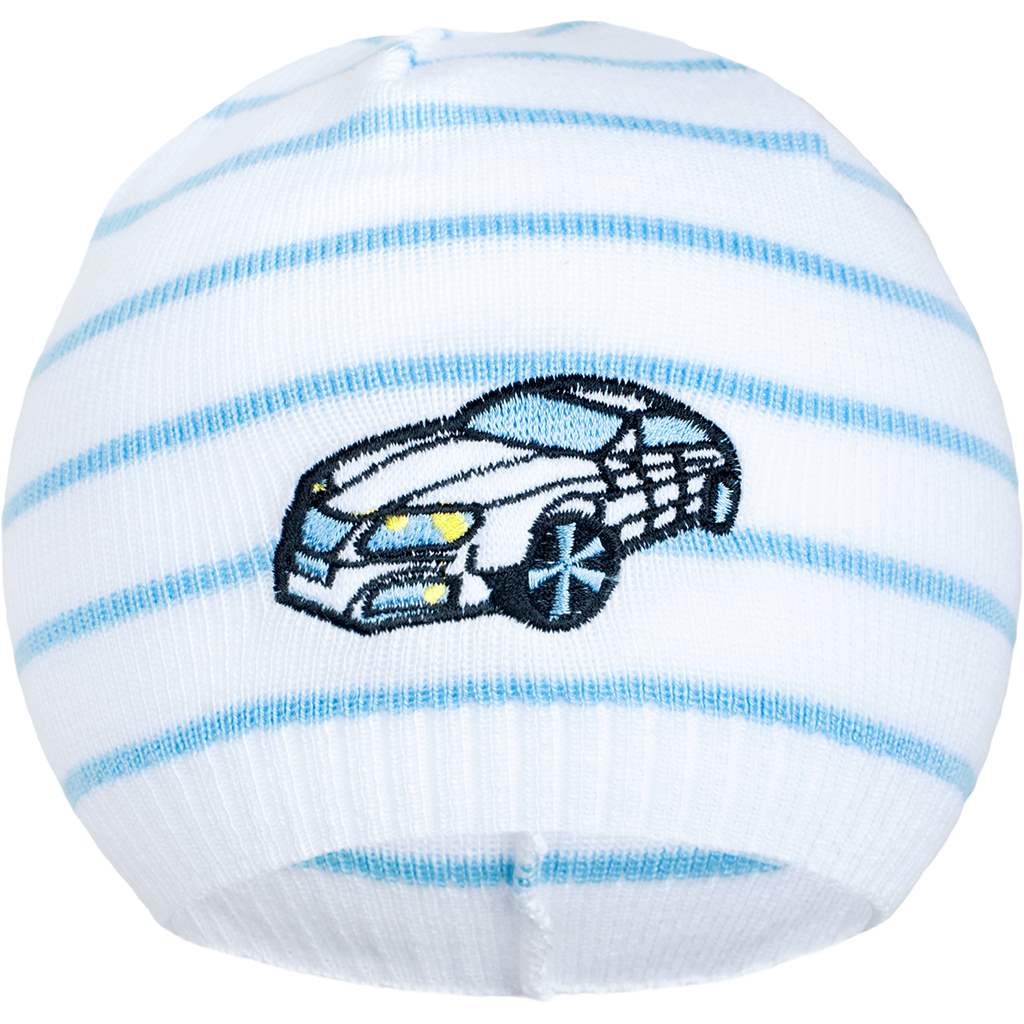Jarní čepička New Baby s autíčkem bílo-modrá, vel. 86/92