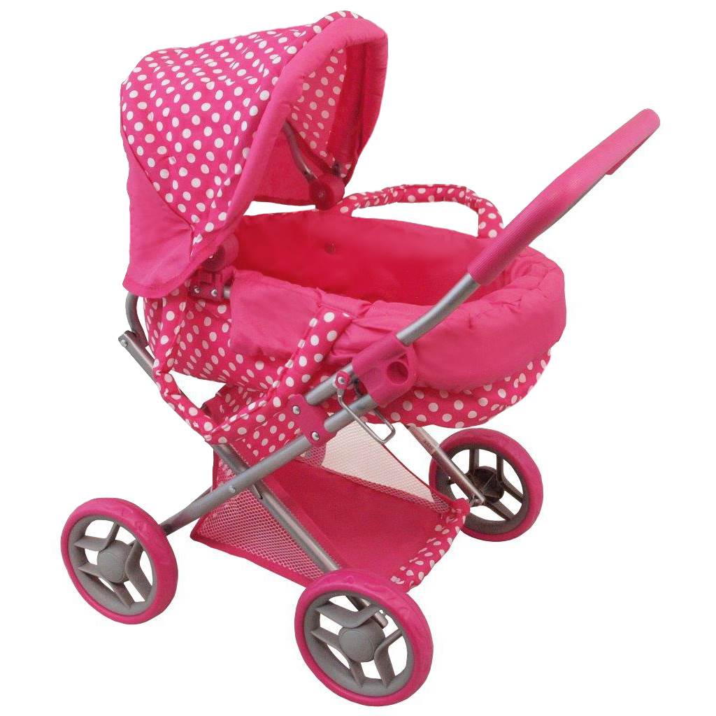 Levně Hluboký kočárek pro panenky Baby Mix puntíkovaný růžový