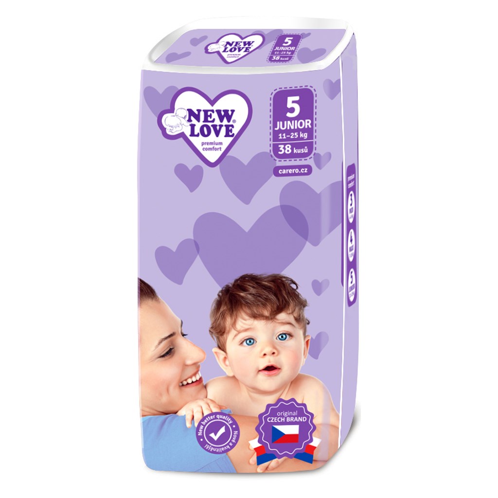 Levně Dětské jednorázové pleny New Love Premium comfort 5 JUNIOR 11-25 kg 38 ks