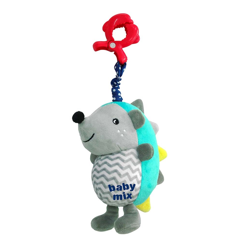 Levně Dětská plyšová hračka s hracím strojkem a klipem Baby Mix Ježek modro-šedý