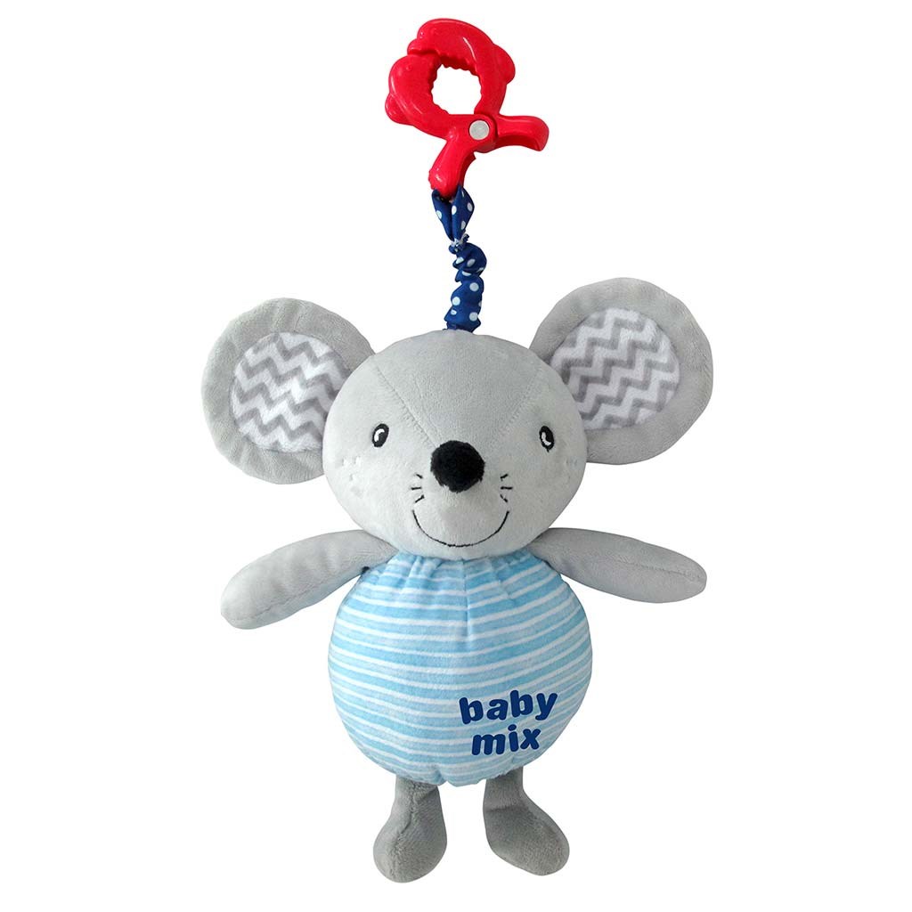 Levně Dětská plyšová hračka s hracím strojkem a klipem Baby Mix Myška