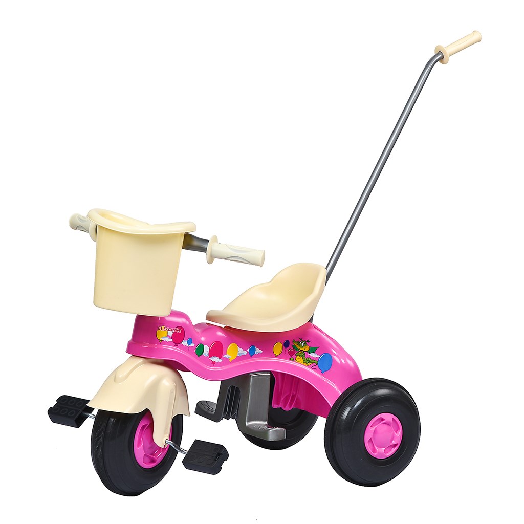 Levně Dětská šlapací tříkolka s vodící tyčí BAYO JUNIOR růžová