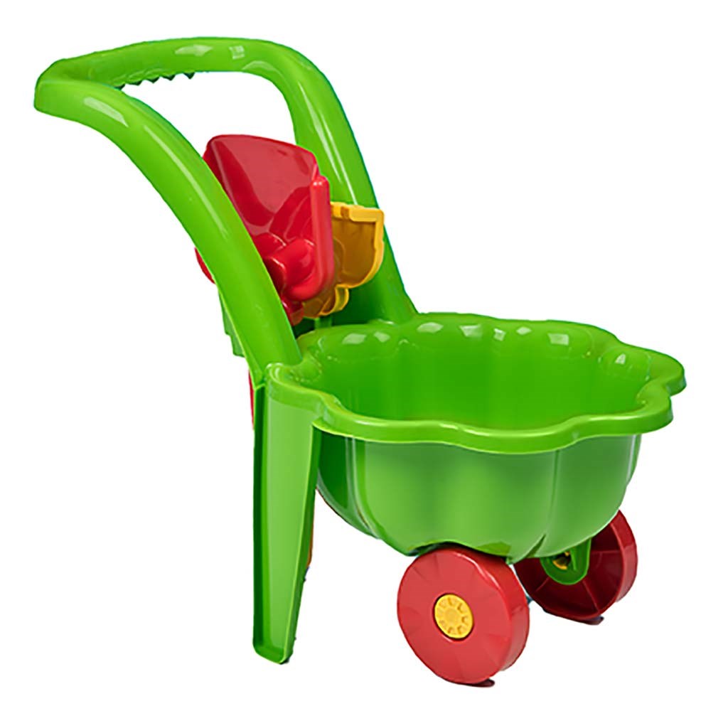 Levně Dětské zahradní kolečko s lopatkou a hráběmi BAYO Sedmikráska zelené