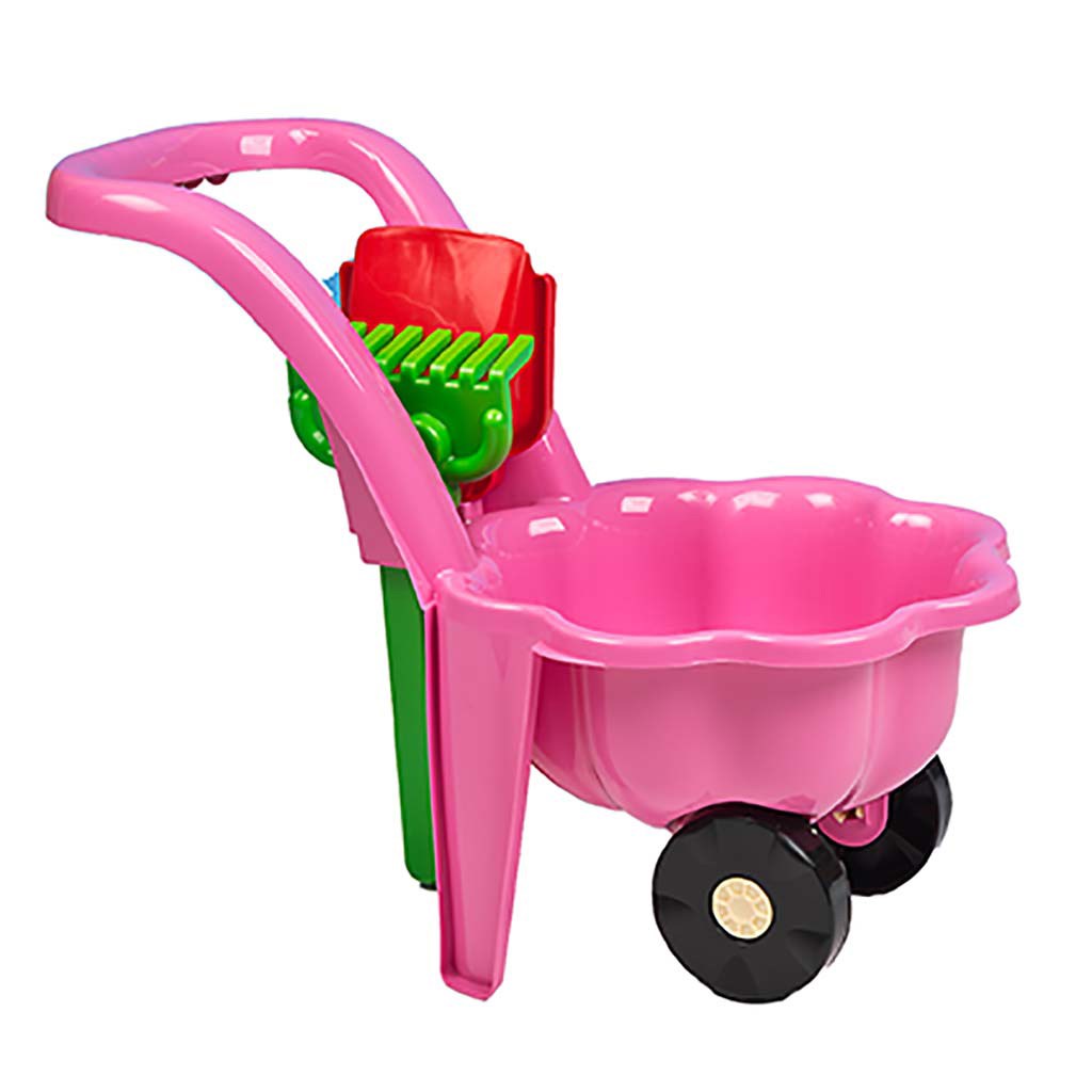Levně Dětské zahradní kolečko s lopatkou a hráběmi BAYO Sedmikráska růžové
