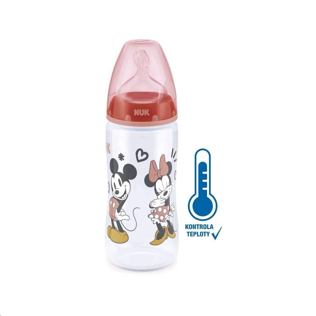 Levně Kojenecká láhev na učení NUK Disney Mickey s kontrolou teploty 300 ml červená
