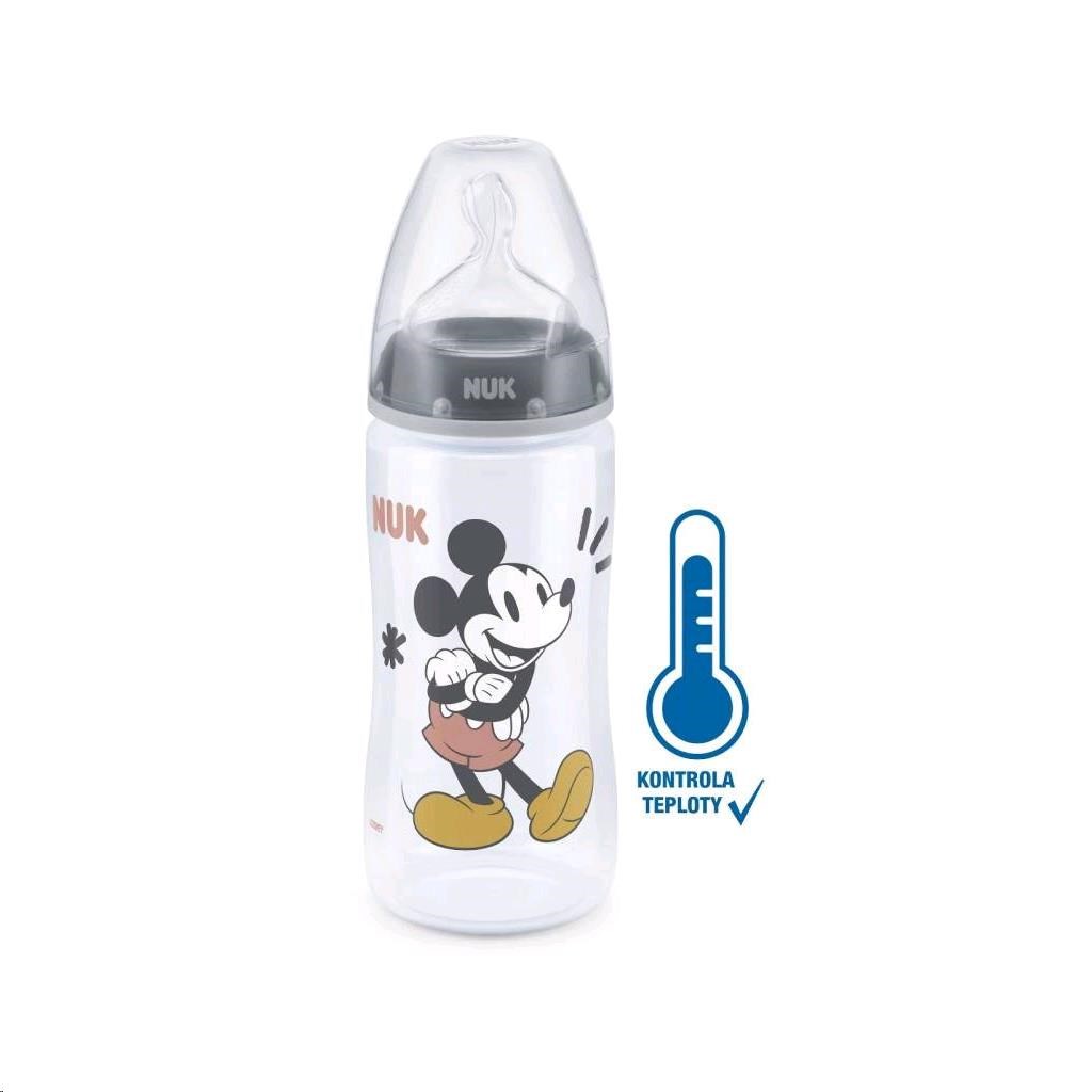 Levně Kojenecká láhev na učení NUK Disney Mickey s kontrolou teploty 300 ml šedá