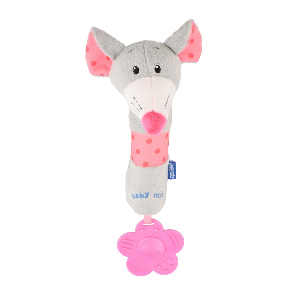 Levně Dětská pískací plyšová hračka s kousátkem Baby Mix myška šedá