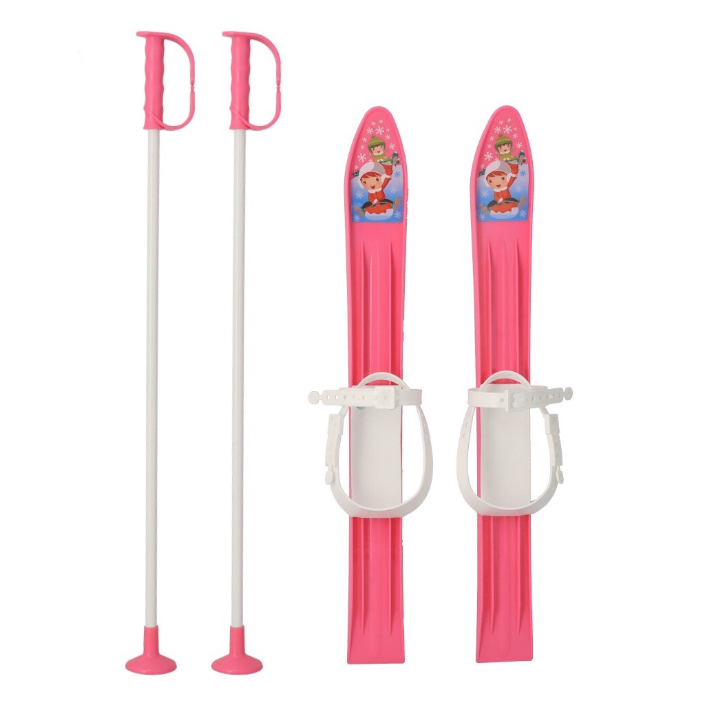 Levně Dětské lyže s vázáním a holemi Baby Mix 60 cm růžové