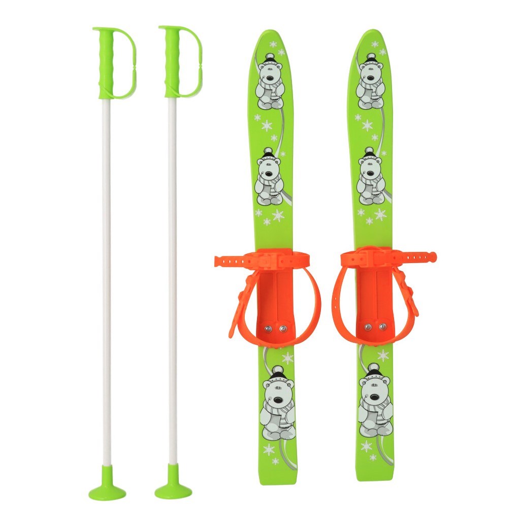 Levně Dětské lyže s vázáním a holemi Baby Mix 70 cm zelené