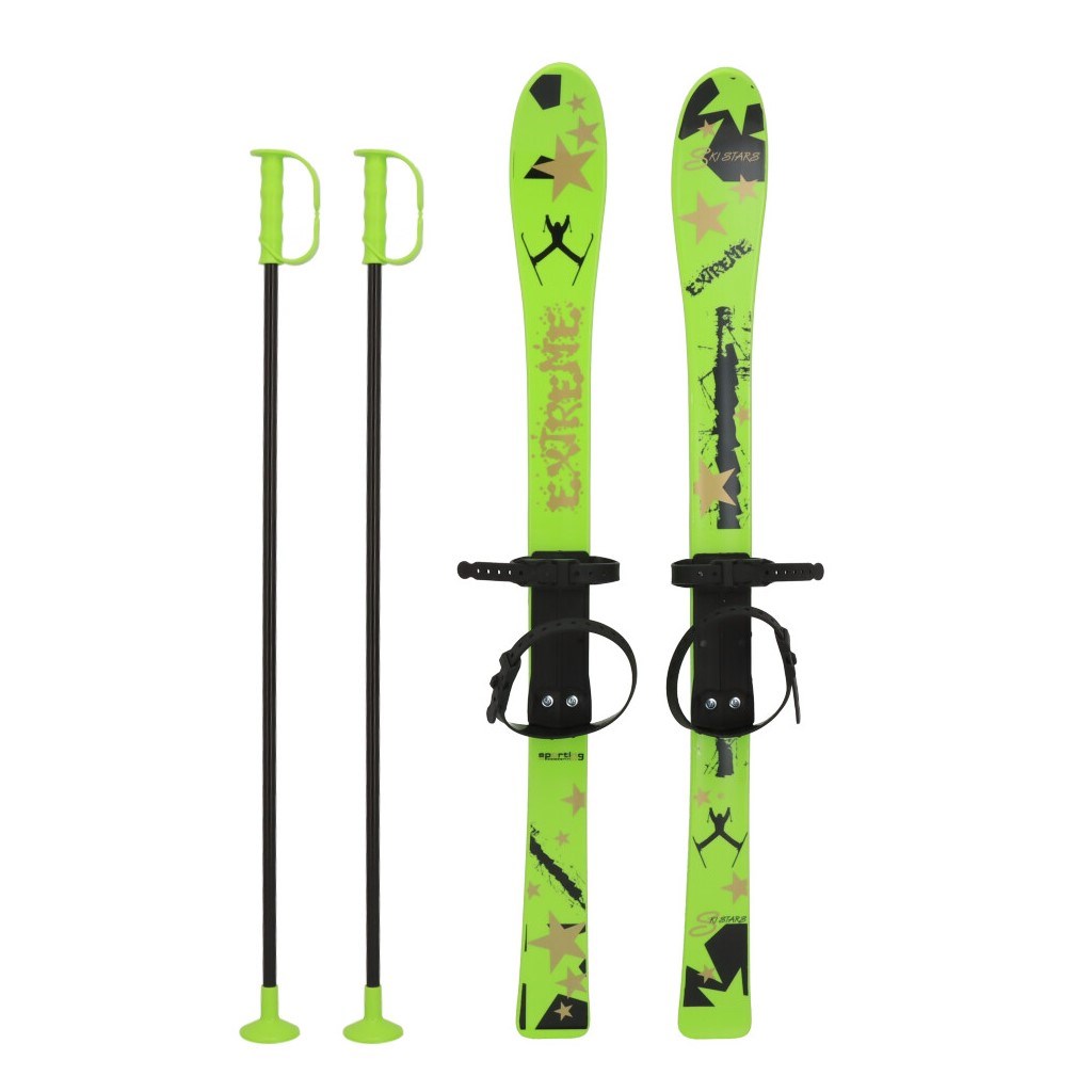Levně Dětské lyže s vázáním a holemi Baby Mix 90 cm zelené