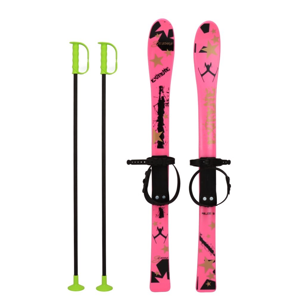 Levně Dětské lyže s vázáním a holemi Baby Mix 90 cm růžové