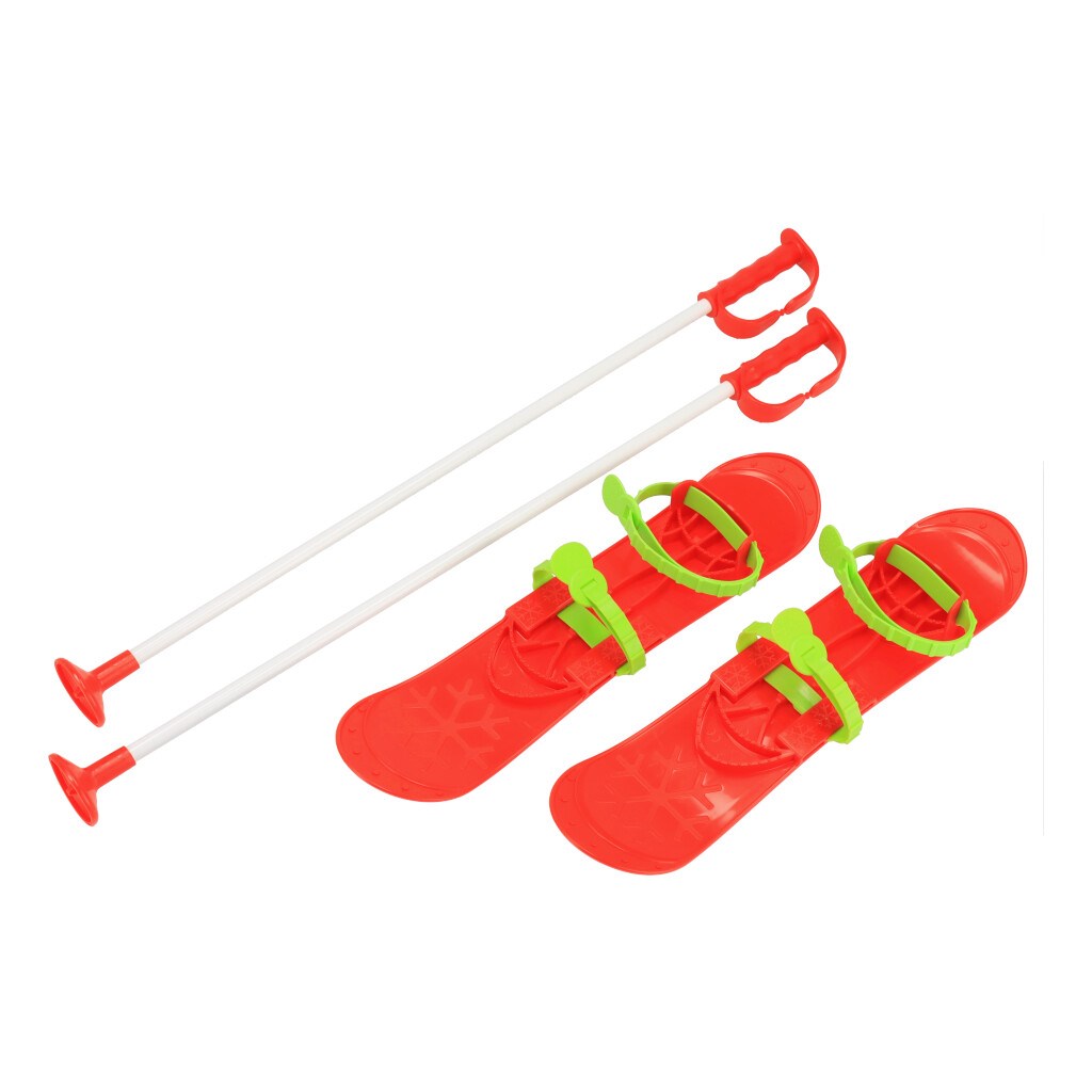 Levně Dětské lyže s vázáním a holemi Baby Mix BIG FOOT 42 cm červené