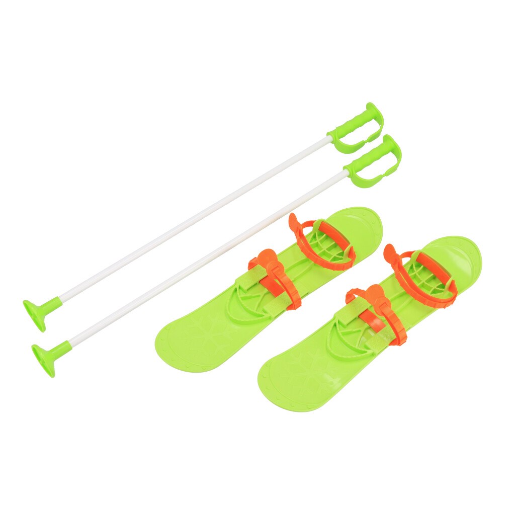 Levně Dětské lyže s vázáním a holemi Baby Mix BIG FOOT 42 cm zelené