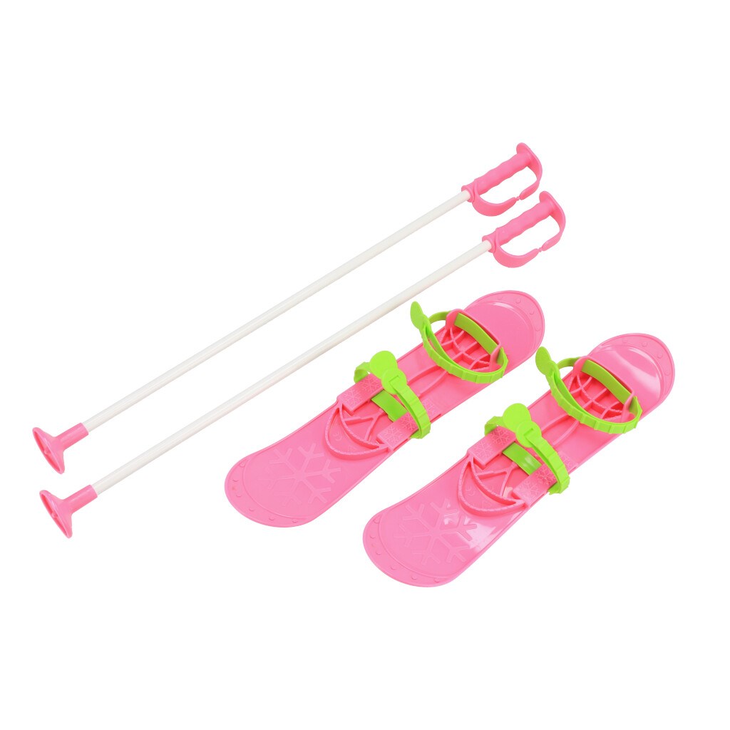 Levně Dětské lyže s vázáním a holemi Baby Mix BIG FOOT 42 cm růžové
