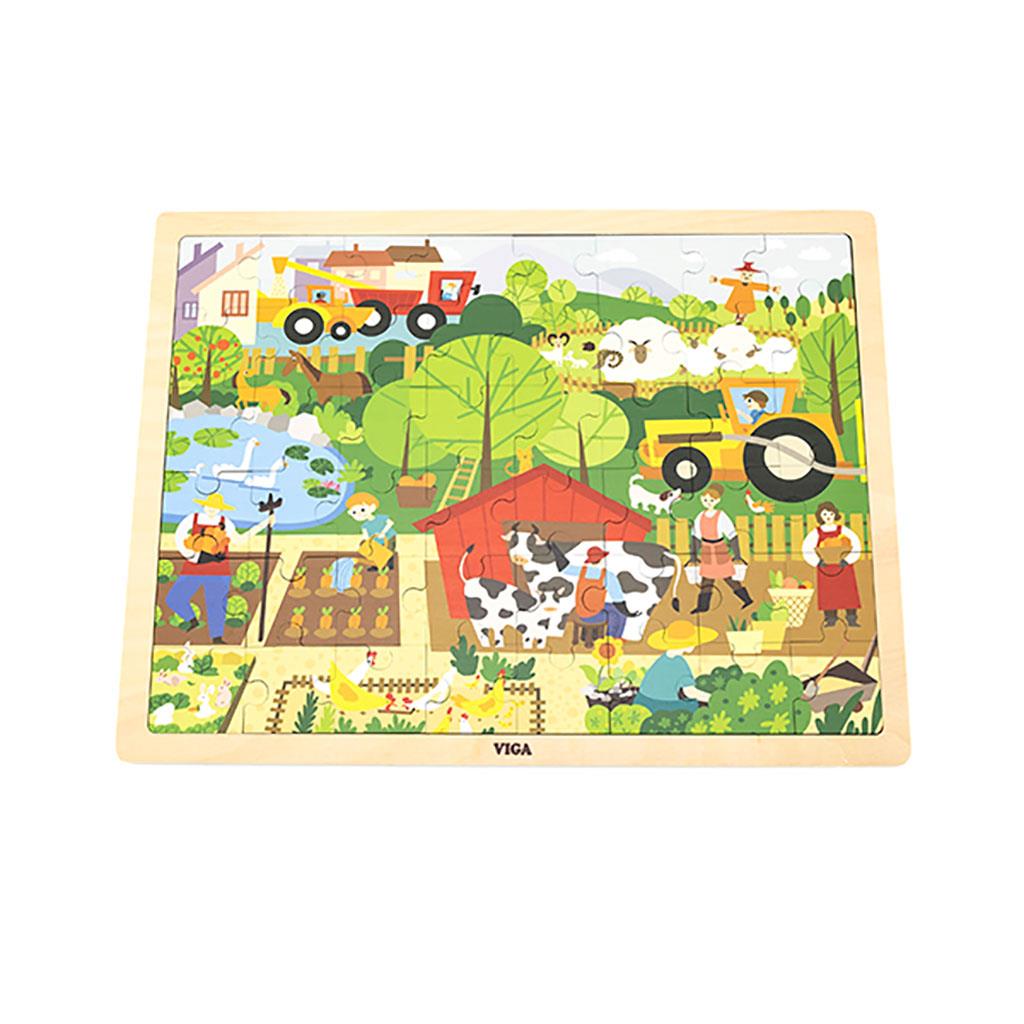 Levně Dětské dřevěné puzzle Viga Farma 48 dílků