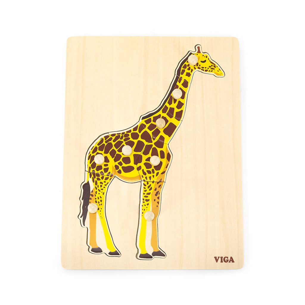 Levně Dětské dřevěné puzzle vkládačka Montessori Viga Žirafa