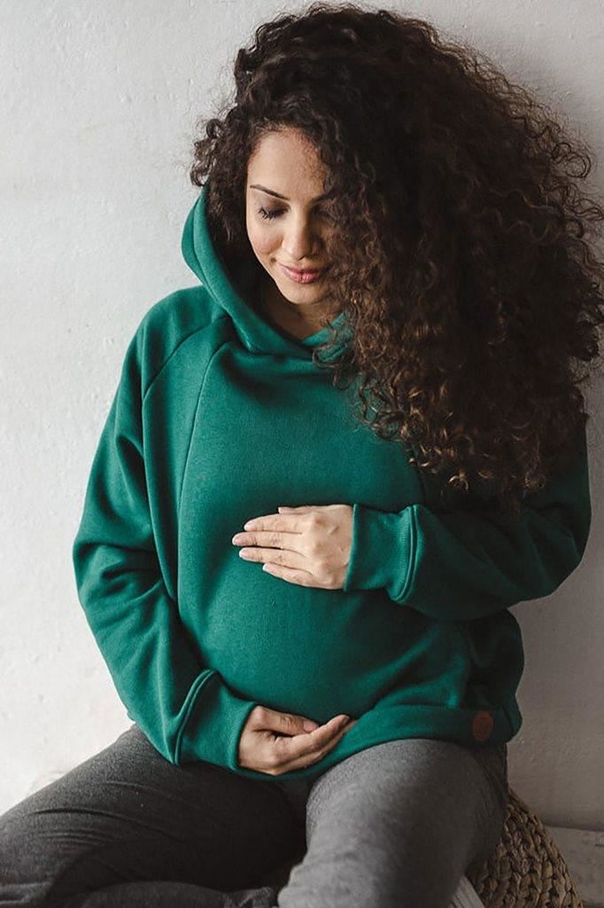 Levně Těhotenská a kojící mikina Motherhood oversize milk & love zelená