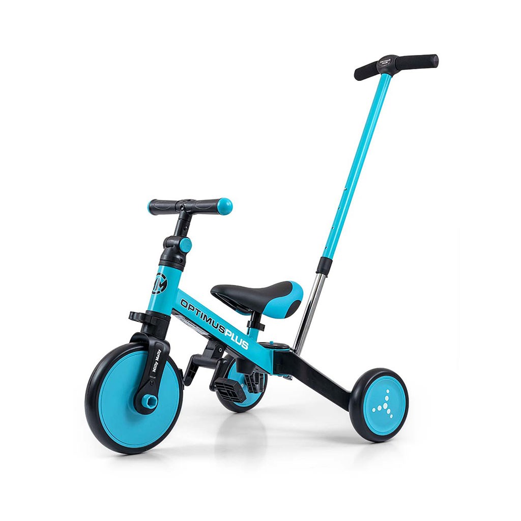Levně Dětská tříkolka 4v1 Milly Mally Optimus Plus s vodící tyčí blue