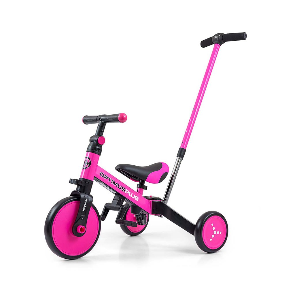 Levně Dětská tříkolka 4v1 Milly Mally Optimus Plus s vodící tyčí pink