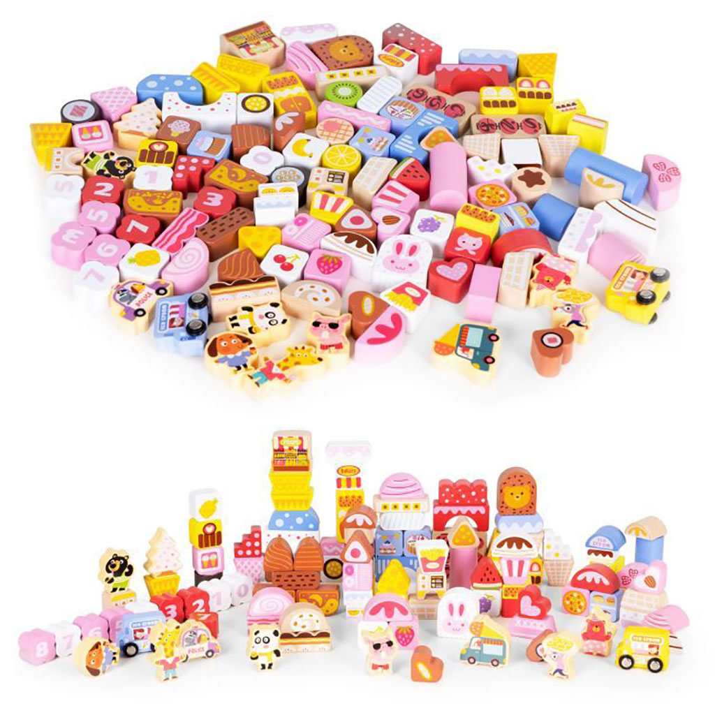 Levně Dřevěné kostky Candy City Ecotoys 116 kusů