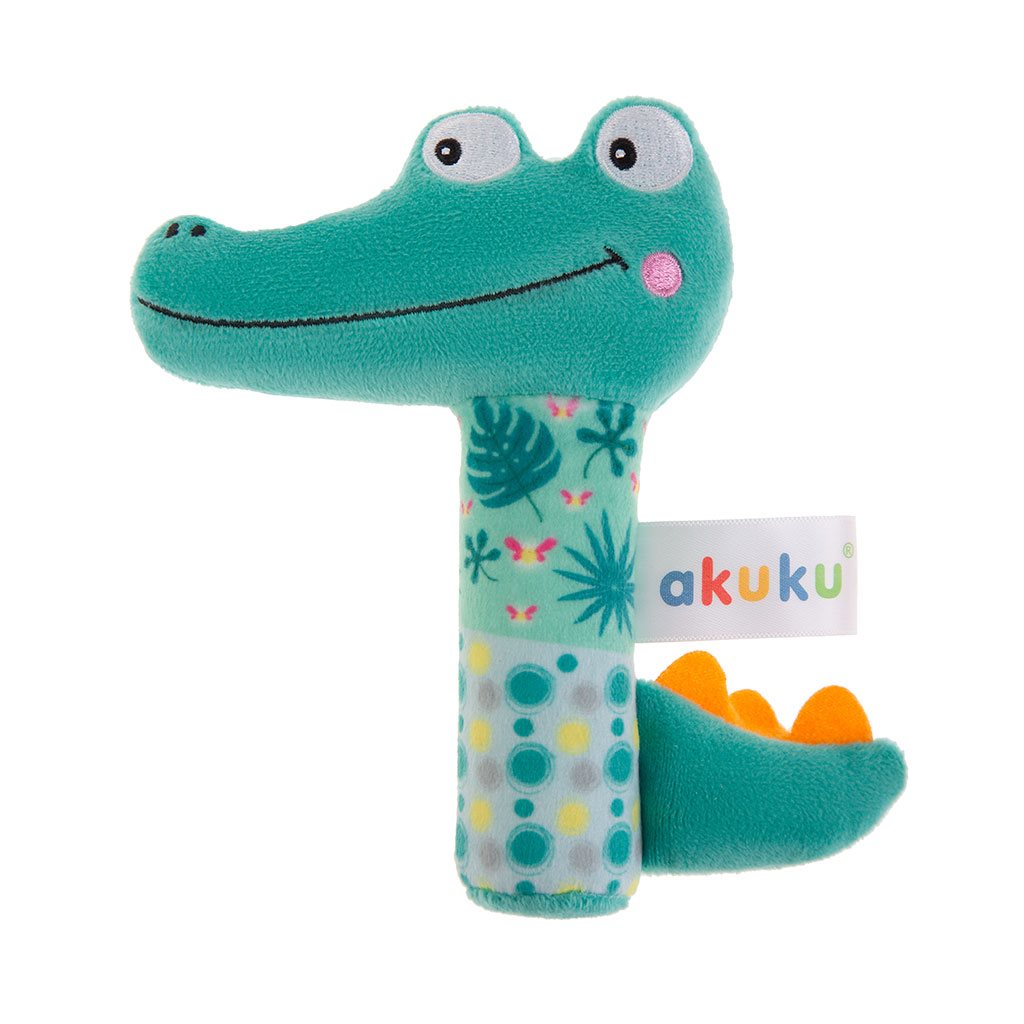 Levně Dětská pískací plyšová hračka s chrastítkem Akuku Krokodýl